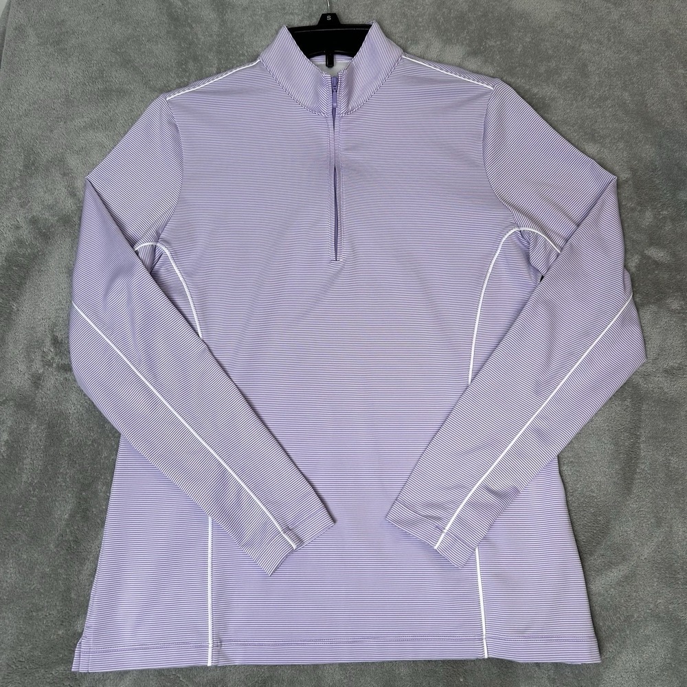 Peter Millar Women's 1/4 Zip Crown Sport Purple Pullover Striped Sweater Size M